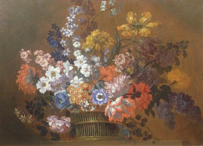 A Still Life of Flowers in a Basket on a Ledge by Pieter Casteels